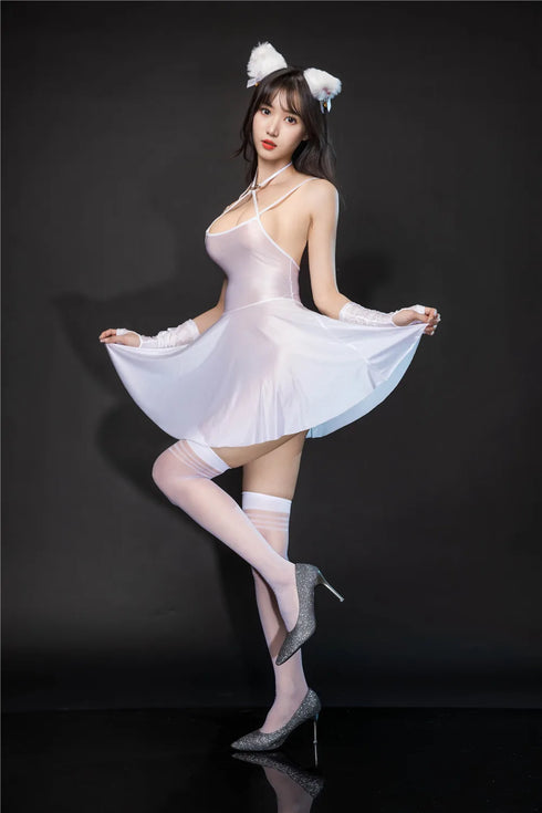 Satin Smooth Backless Pleated Micro Mini Dress for Women